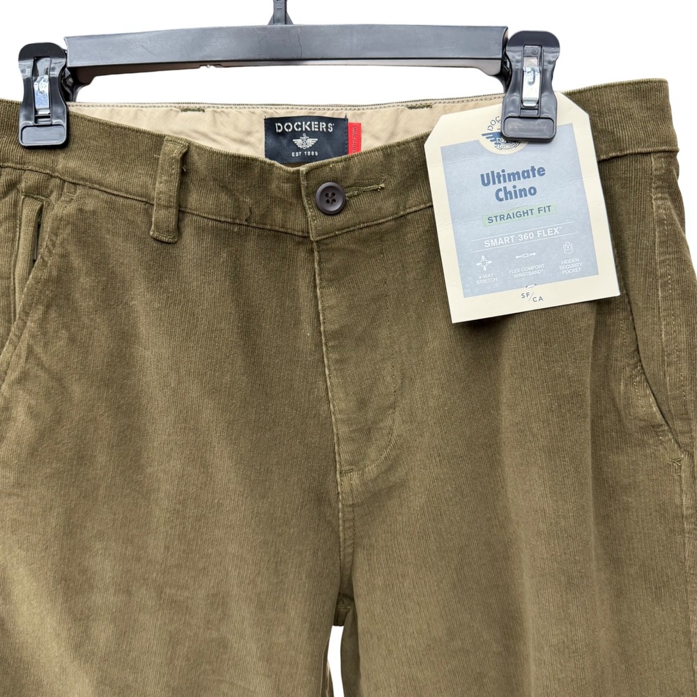 Dockers Ultimate Chino Straight Fit Corduroy Pants Olive Green 30x30 Stretch